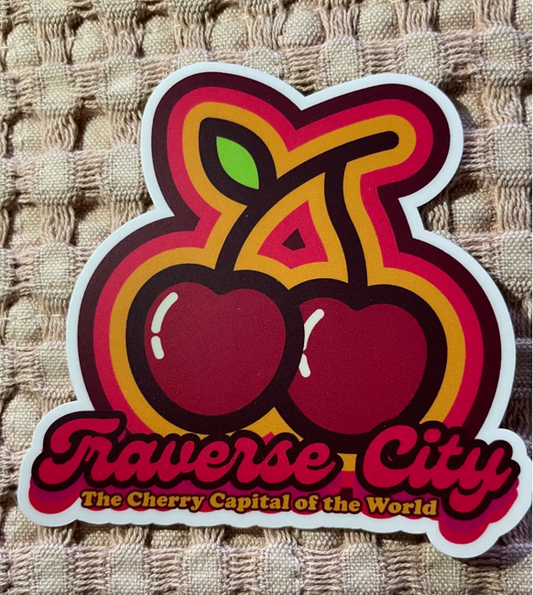 Traverse City Cherry Capital of the World Sticker, 3" x 3"