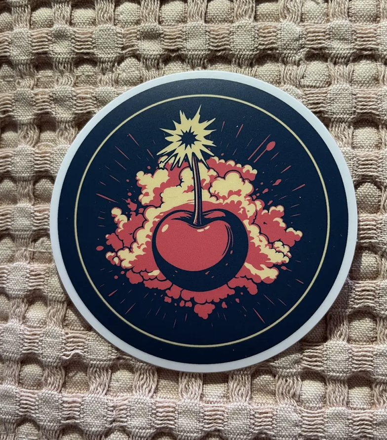 Cherry Bomb Vinyl Sticker, 3" x 3"