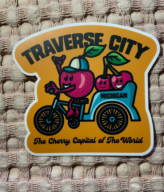 Cherry Capital of the World Bicycle Sticker, 3" x 2.75"