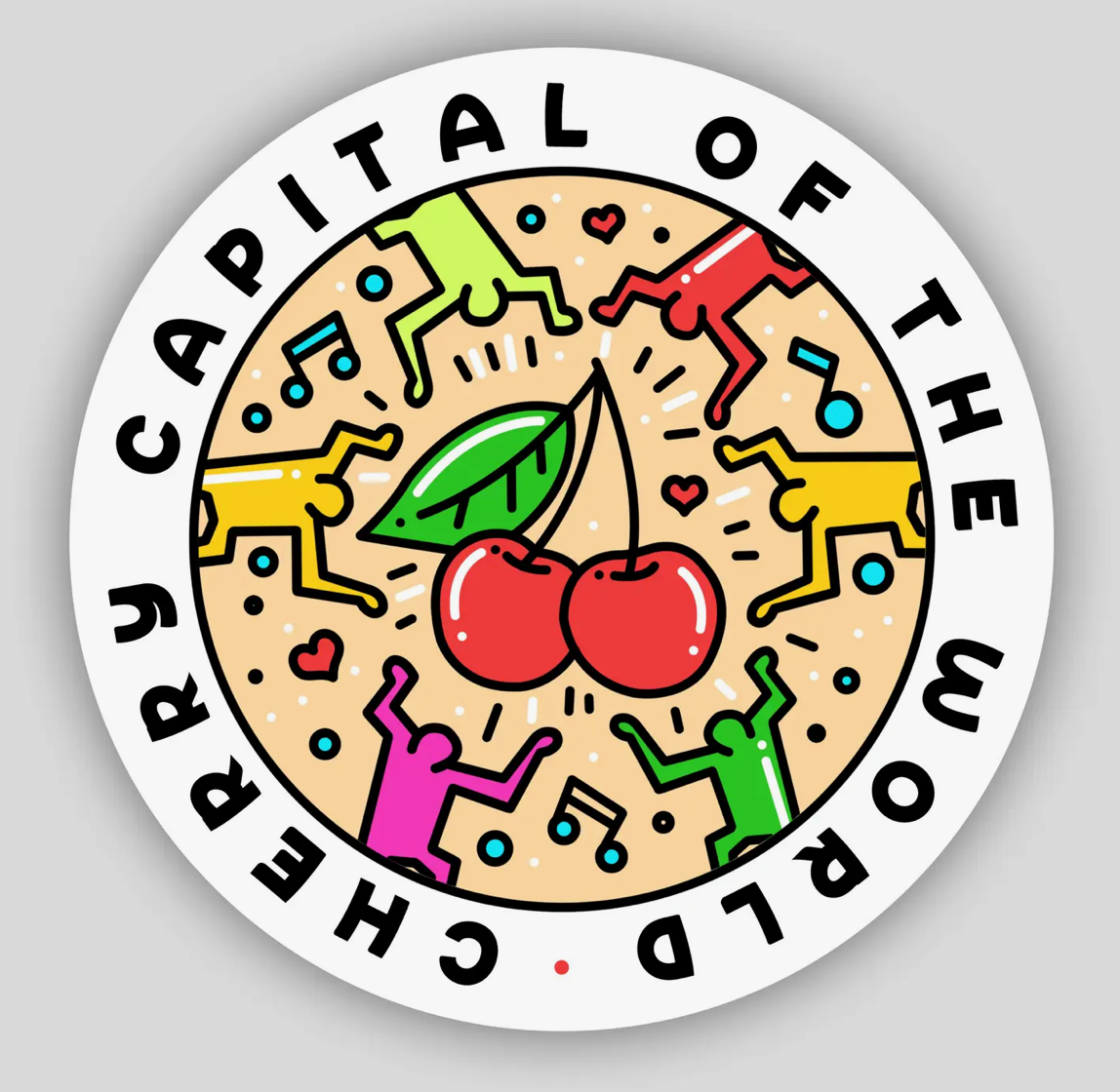 Cherry Capital of the World Pop Art Vinyl Sticker, 3" x 3"