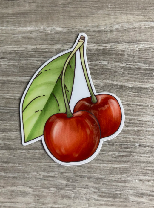 Mini Cherry Fruit Vinyl Sticker, 1.56" x 2"