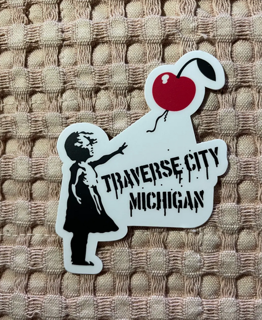 On the Streets of Traverse City Cherry Sticker, 2.25" x 3