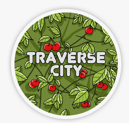 Traverse City Cherry Green  Vinyl Sticker, 3" x 3"