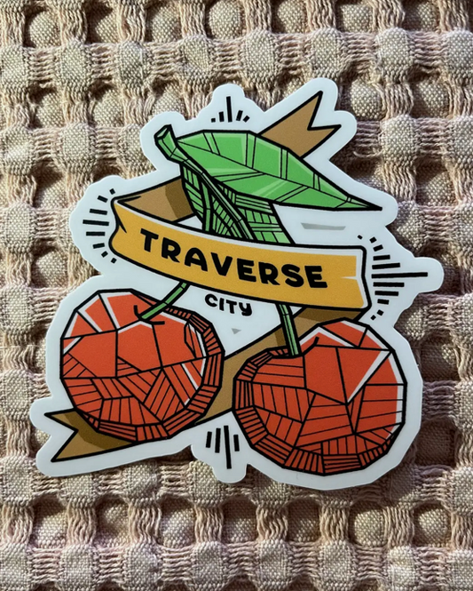 Traverse City Cherries Vinyl Sticker, 3" x 3"