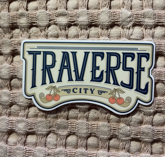 Traverse City Sign Vinyl Sticker, 3" x 1.6"