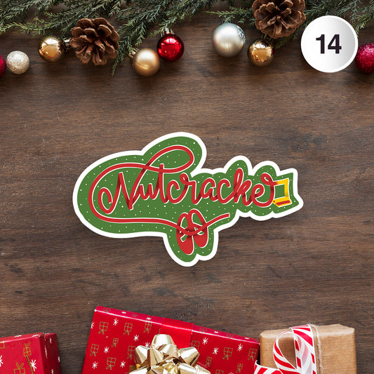 Nutcracker Holiday Cursive w/ Hat Vinyl Sticker, 3" x 3"
