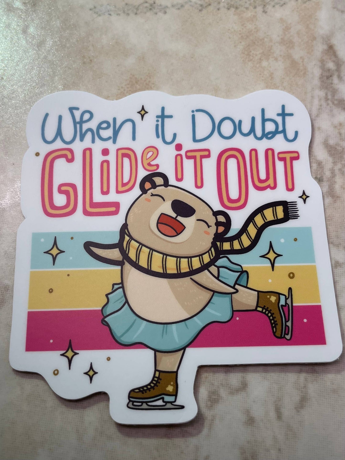 When It Doubt Glide It Out Figure Skating Sticker, 3" x 3"
