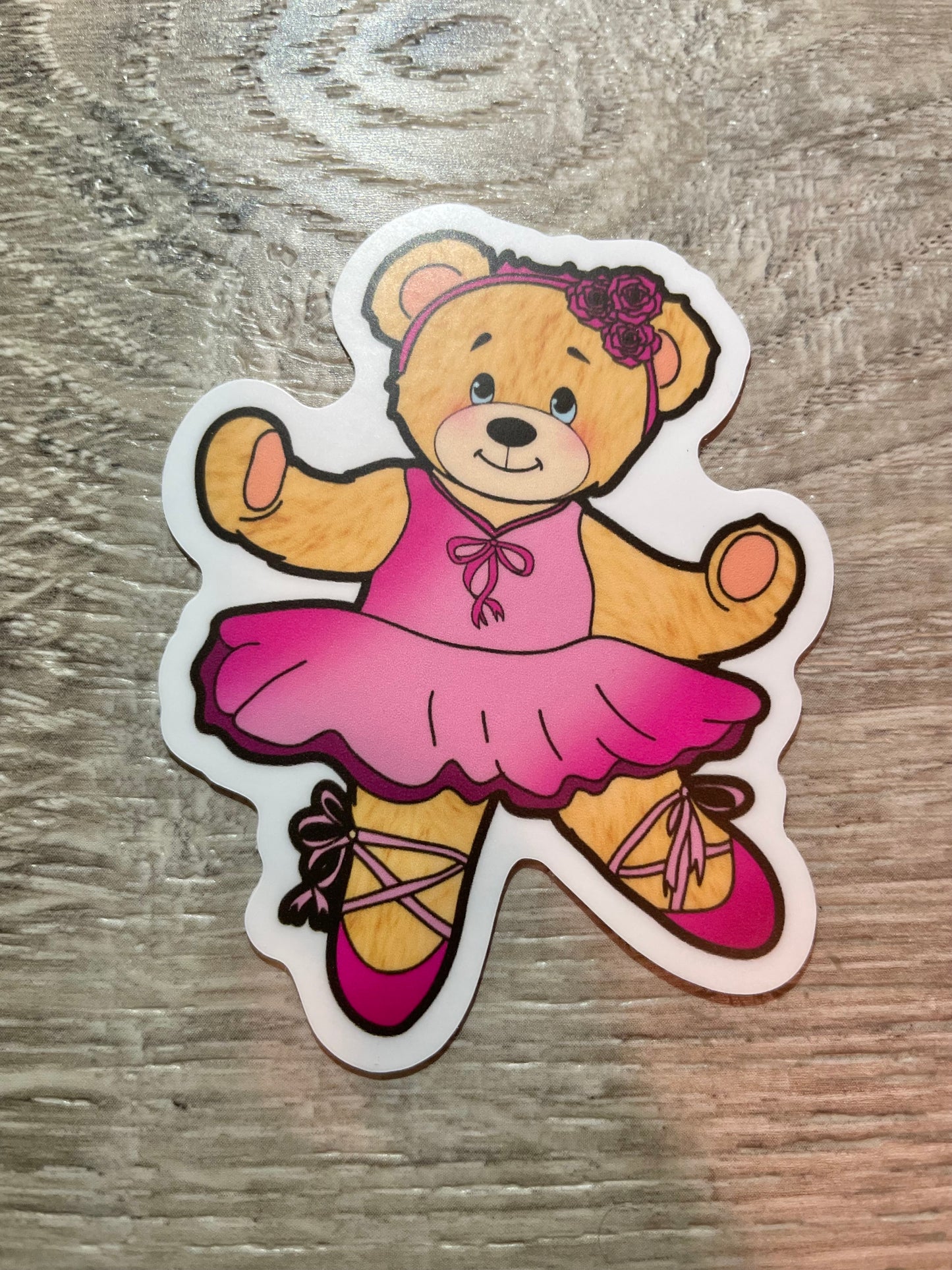 Teddy Bear Ballerina Valentine Dance Sticker, 2.5" x 3"