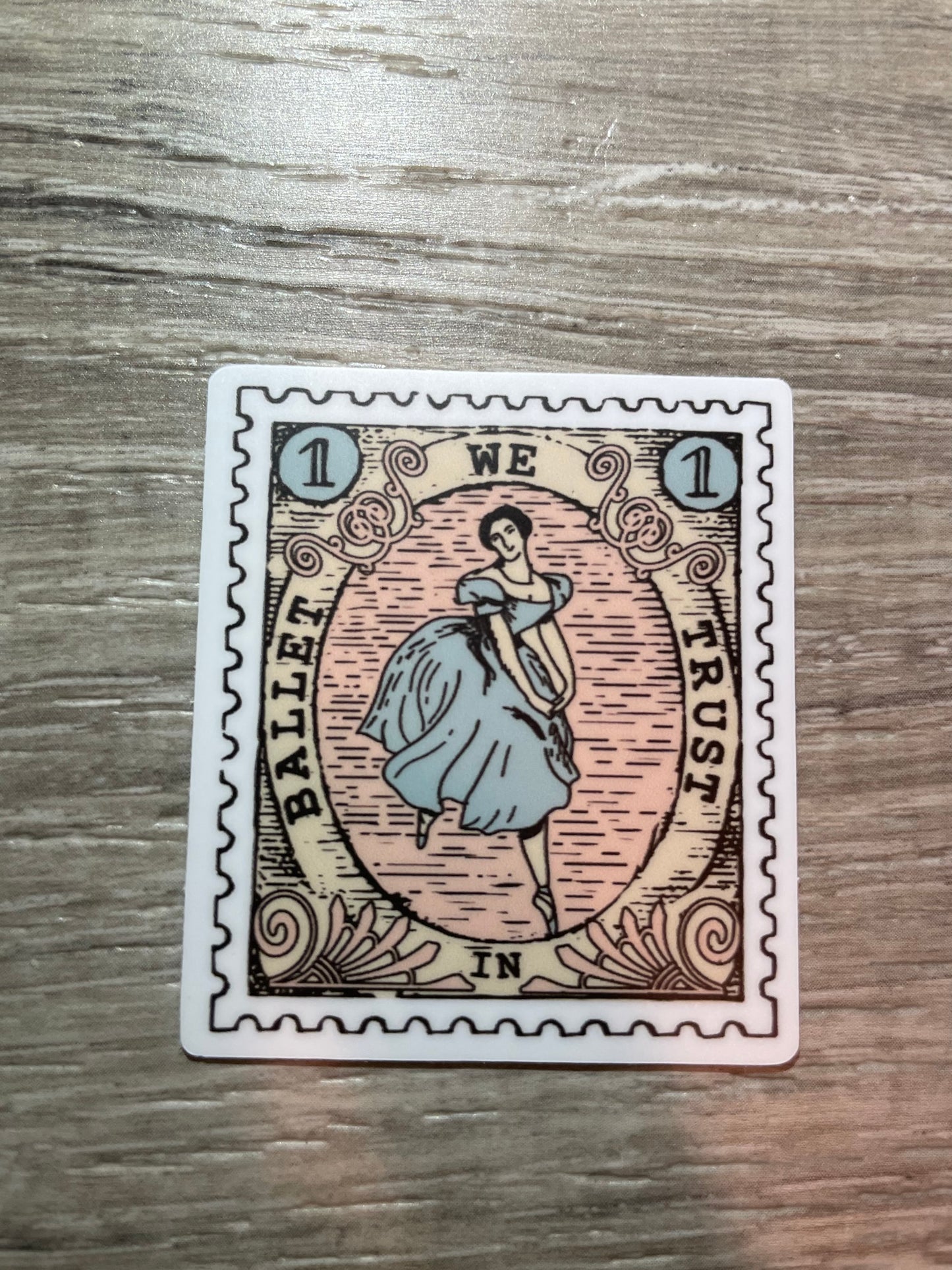 Vintage Ballet Valentine Stamp Sticker, 1.7" x 2"