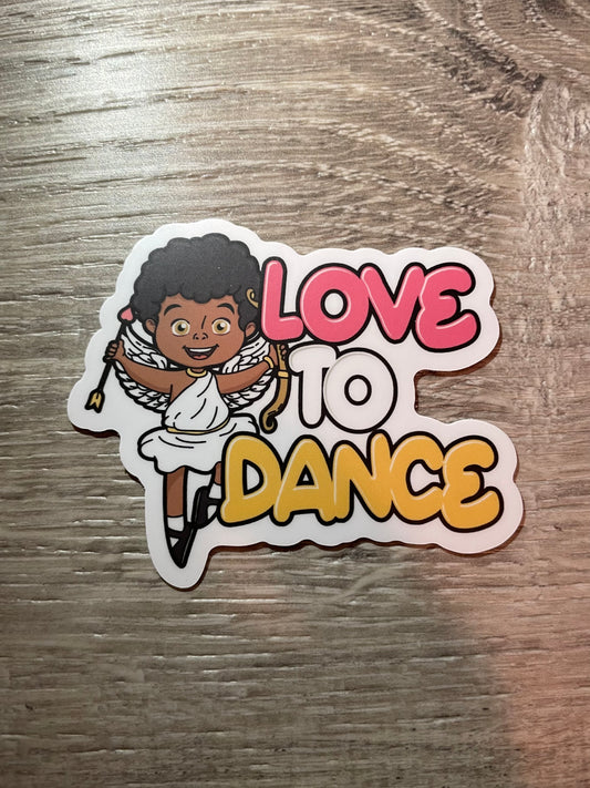 Love to Dance Cupid Dancer Valentine Sticker, 3" x 2.5"