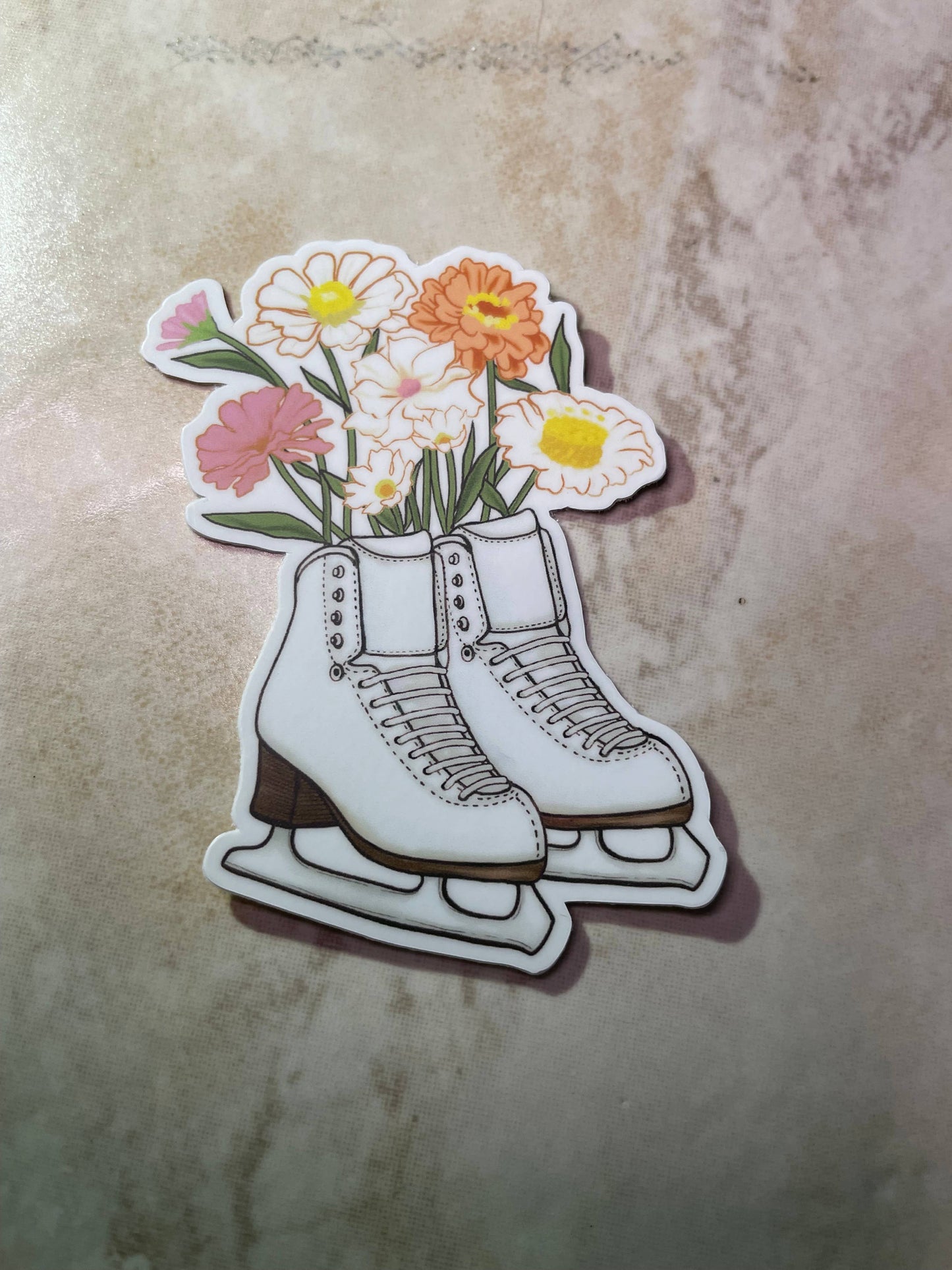 Figure Skating Skate w/ Bouquet Sticker, 2.2" x 3"