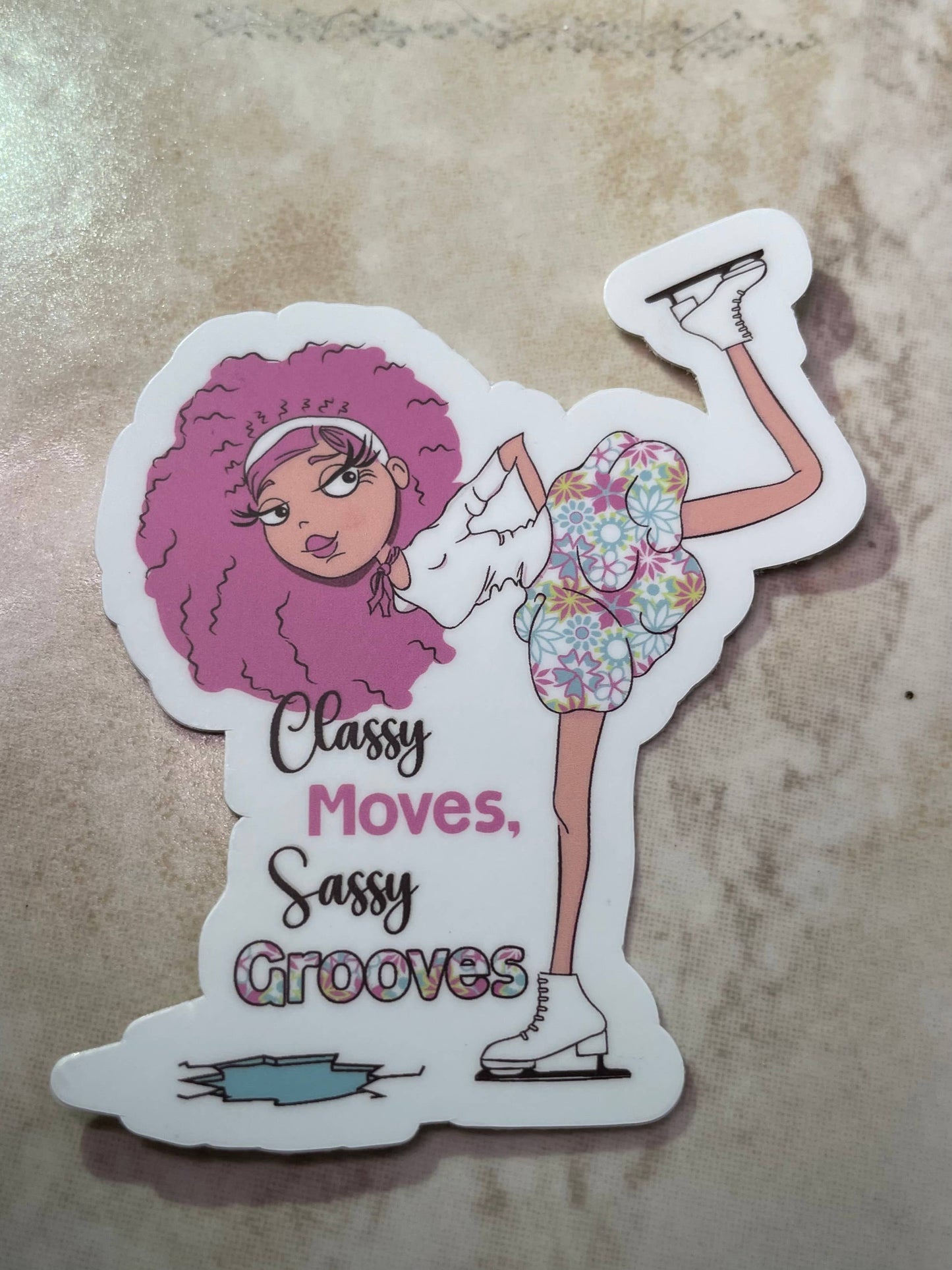 Classy Moves, Sassy Groves Figure Skating Sticker, 2.5" x 3"
