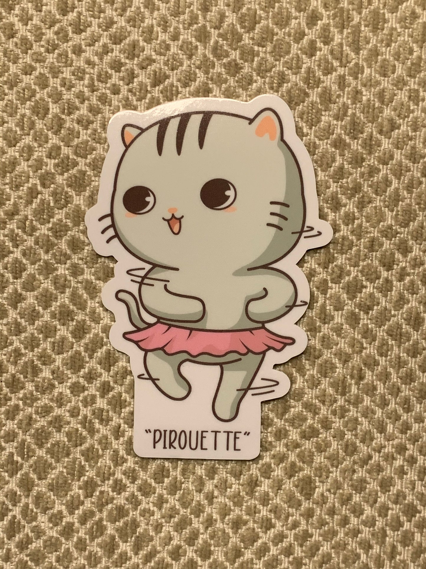Pirouette Grey Kitty Dance Vinyl Sticker, Vinyl Decal, Laptop Sticker, Dance Sticker, Gifts For Dancers,