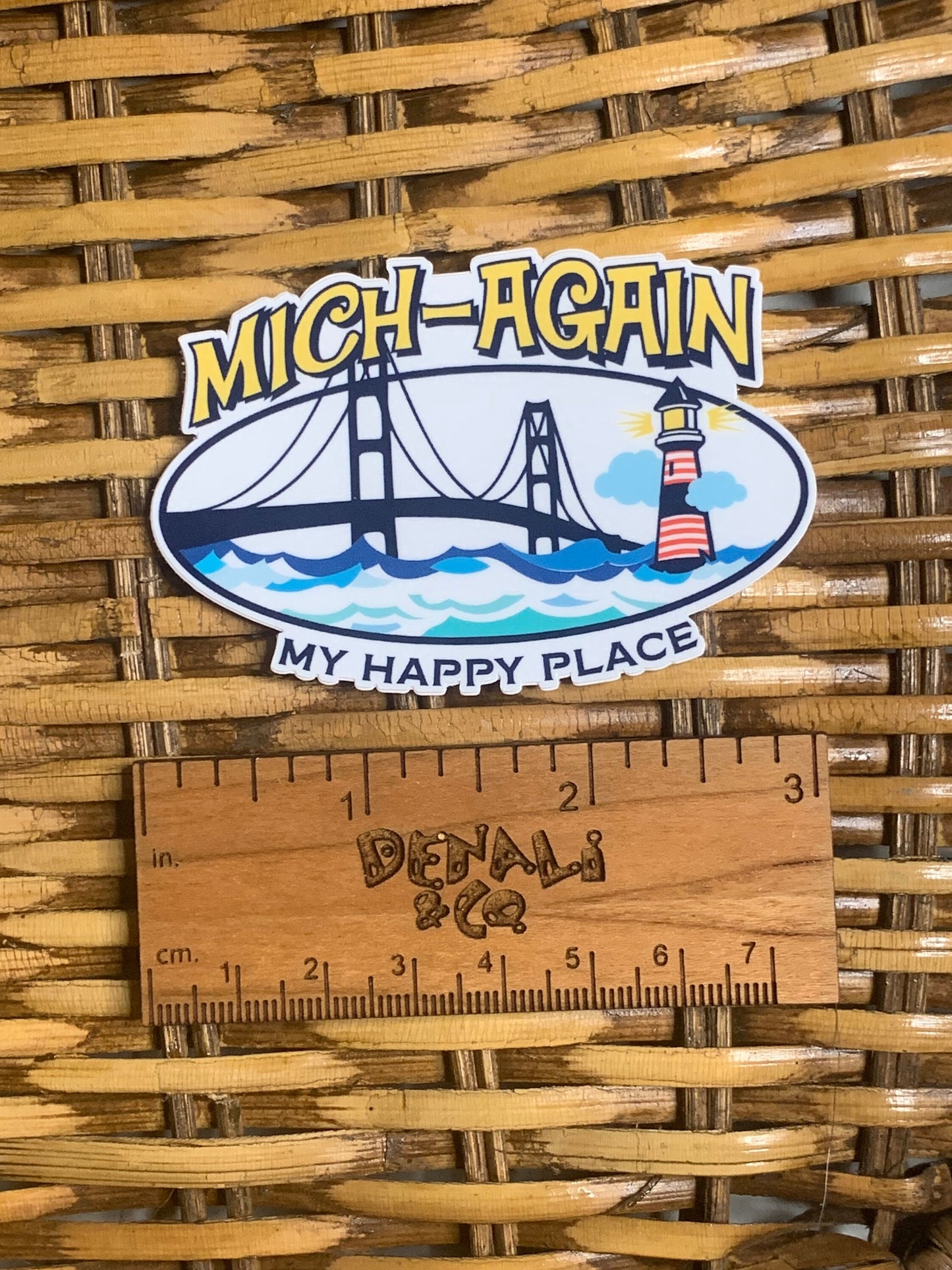 Mich-again My Happy Place Bridge Vinyl Sticker, Vinyl Decal, Laptop Sticker, Michigan Sticker, Michigan gift, Mackinac Bridge