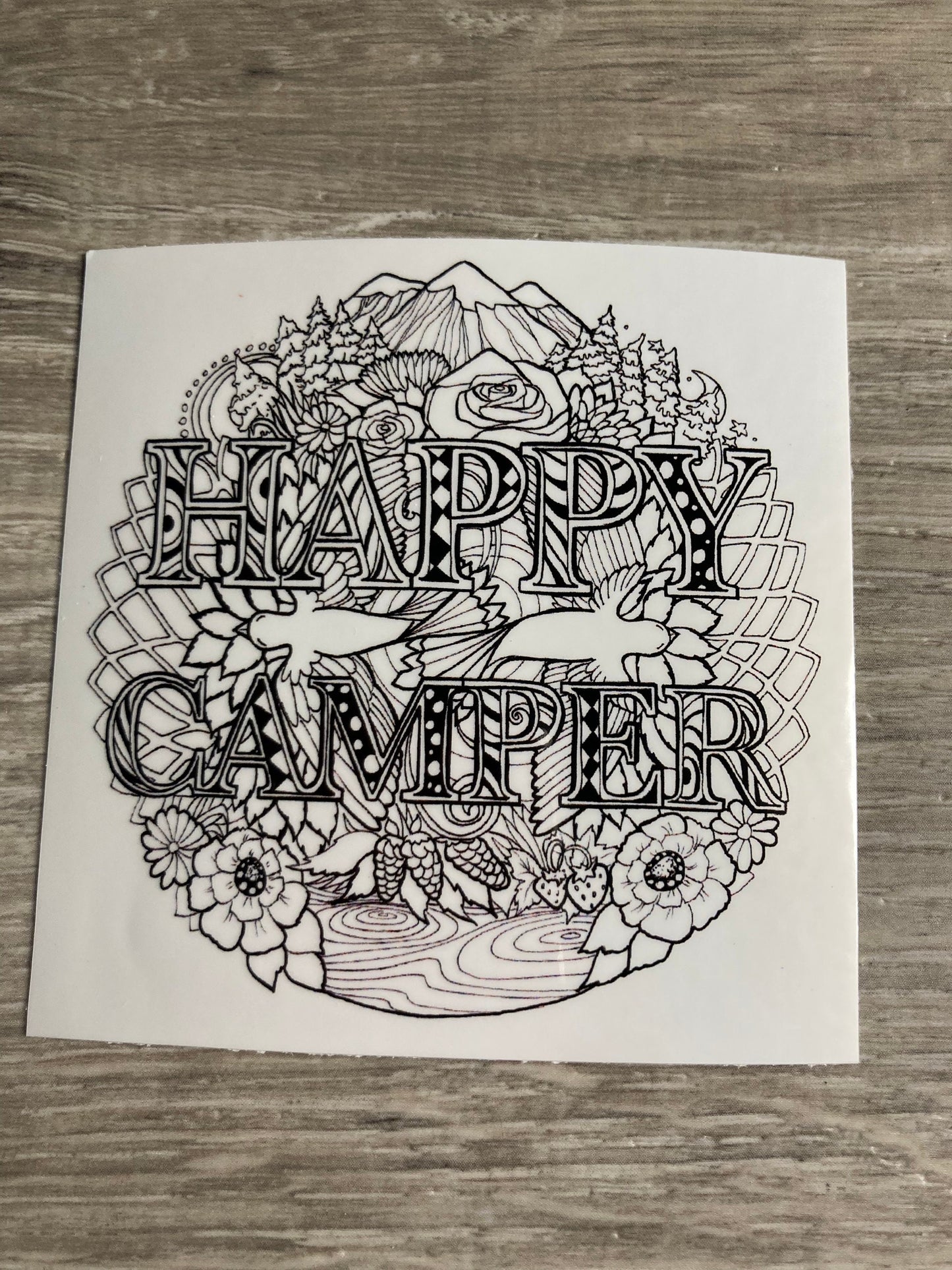 Happy Camper Black / White Vinyl Sticker
