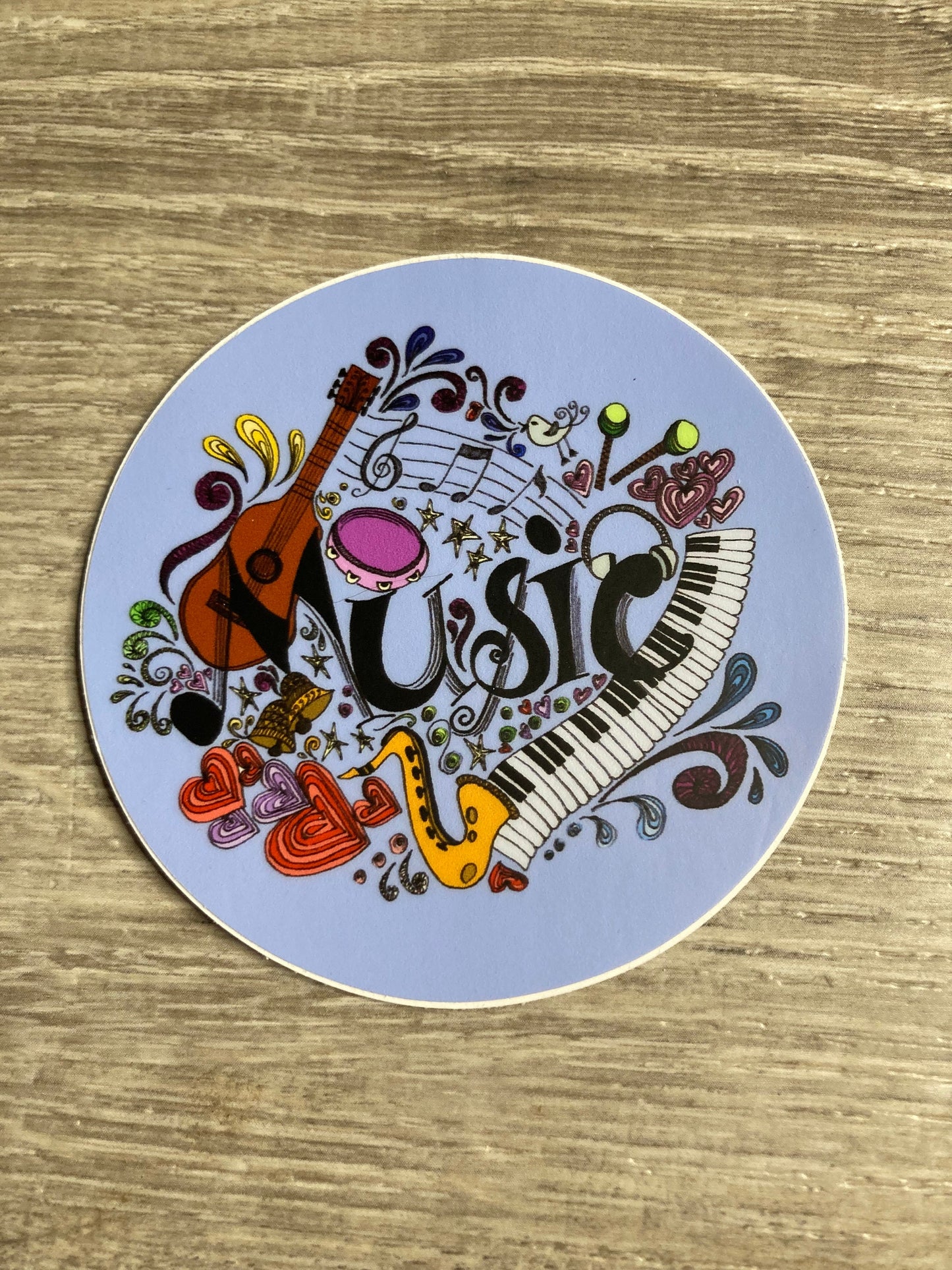 Music Collage Circle Vinyl Sticker, Musical Instruments, Gifts for Musicians