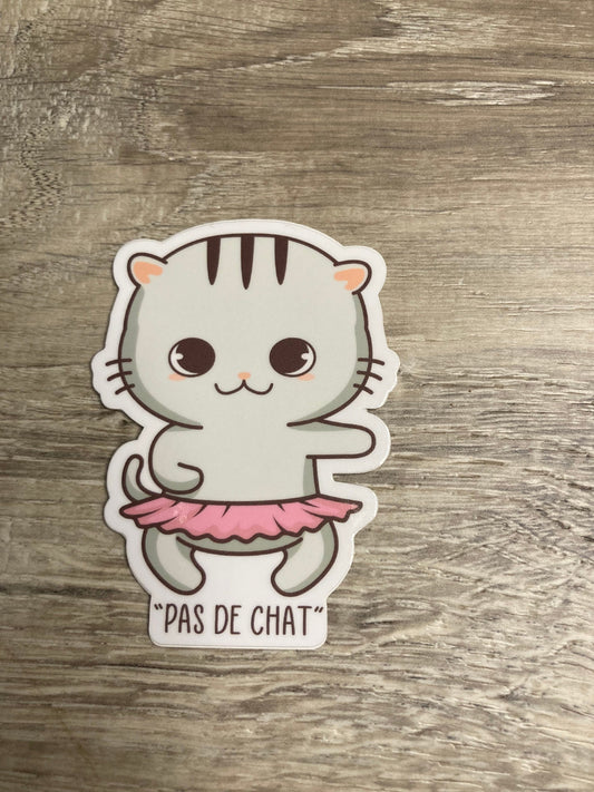 Pas De Chat Grey Kitty Dance Vinyl Sticker, Vinyl Decal, Laptop Sticker, Dance Sticker, Gifts For Dancers,